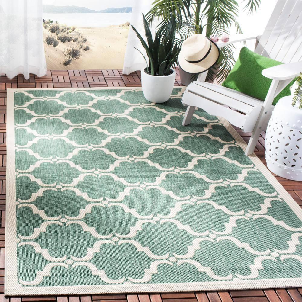 SAFAVIEH Courtyard Estelle Geometric Indoor/Outdoor Area Rug, 9' x 12', Dark Green/Beige