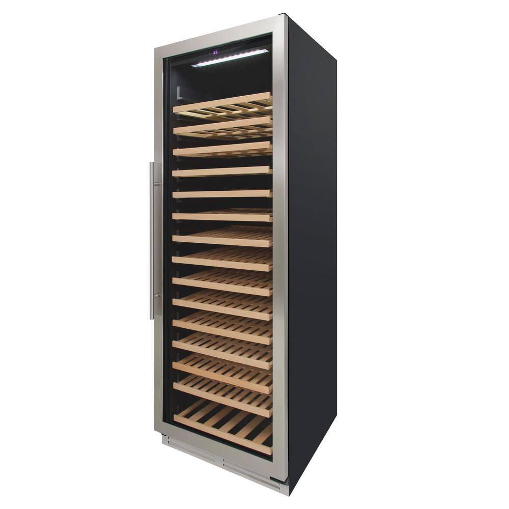 Avanti Wine Cooler Designer Series Freestanding Single-Zone Chiller, 176-Bottle Capacity with Wooden Pull-Out Shelves Double-Pane Reversible Glass Door, LED Display, 23.5-Inch, Stainless Steel