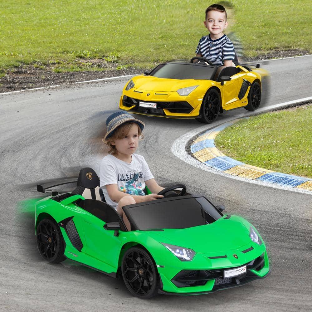 Tobbi 24V Lamborghini 2-seater Battery Powered Ride on with High/Low speed switch, Slow start function, Battery level display, MP3, USB, Light Drift Car for Kids 3-8