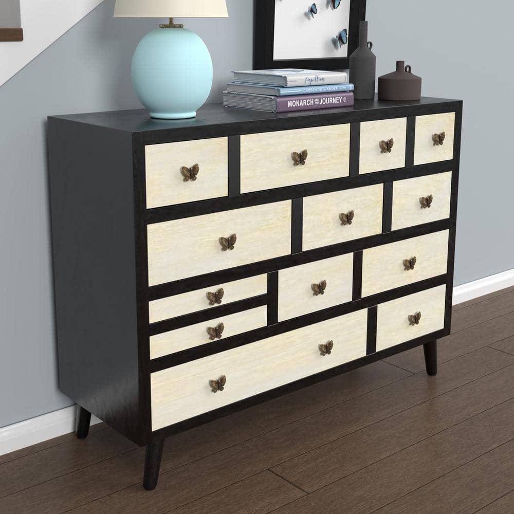 Steve Silver Papillon Ebony and Washed Ivory 13-Drawer Sideboard