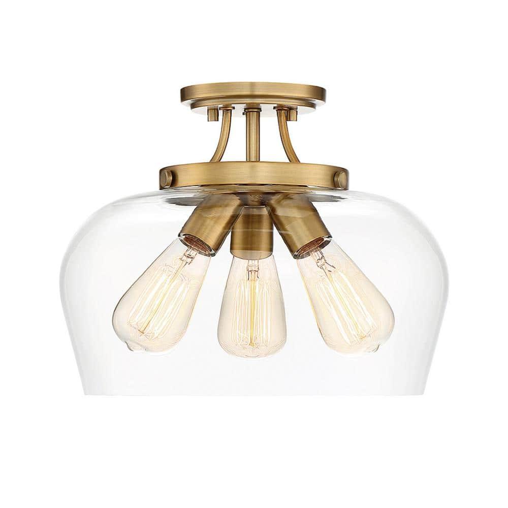 Savoy House Octave 3 - Light Semi-Flush Mount in  Warm Brass