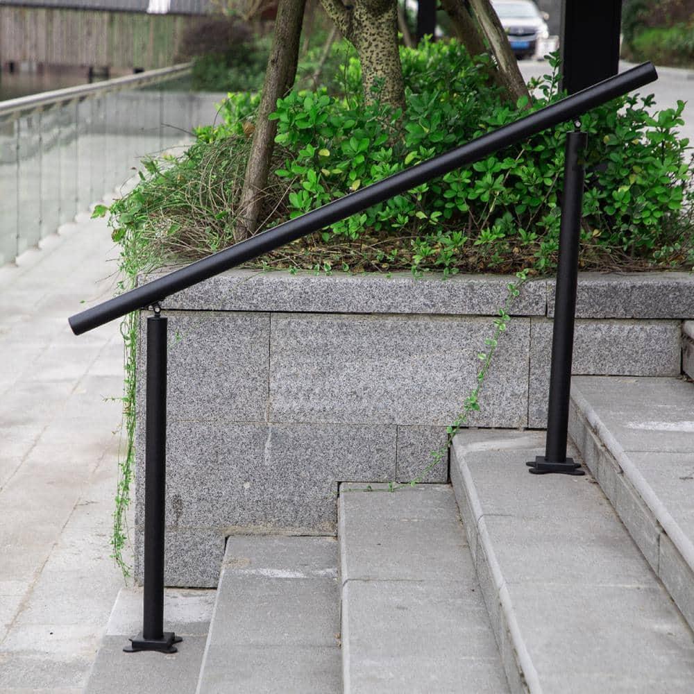 SKYSHALO Stair Railing Kit, , Adjustable Angle Black Aluminum Stair Handrail, 5 ft Handrails for Outdoor 0-5 Steps, Indoor & Outdoor Stairs for the Elderly
