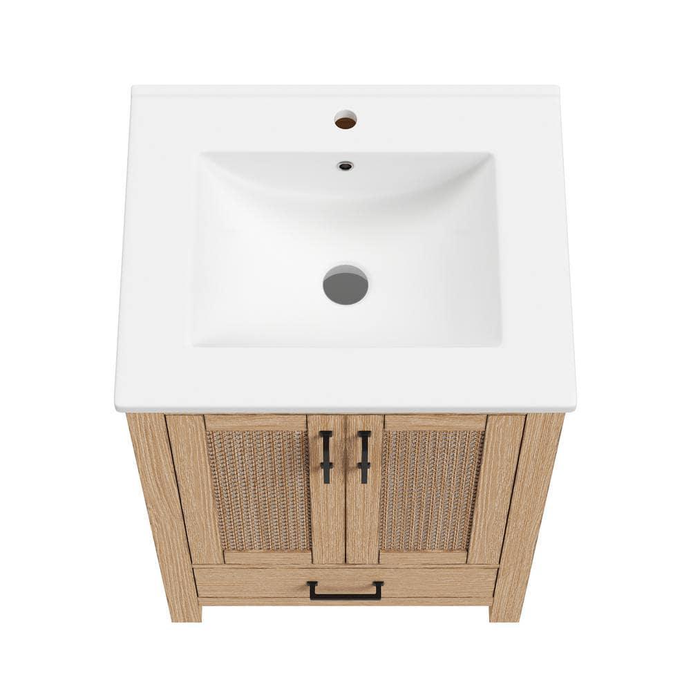DeerValley Cove 24" Fully Assembled Single Bathroom Vanity with Ceramic Top, Soft-close Doors and Drawer