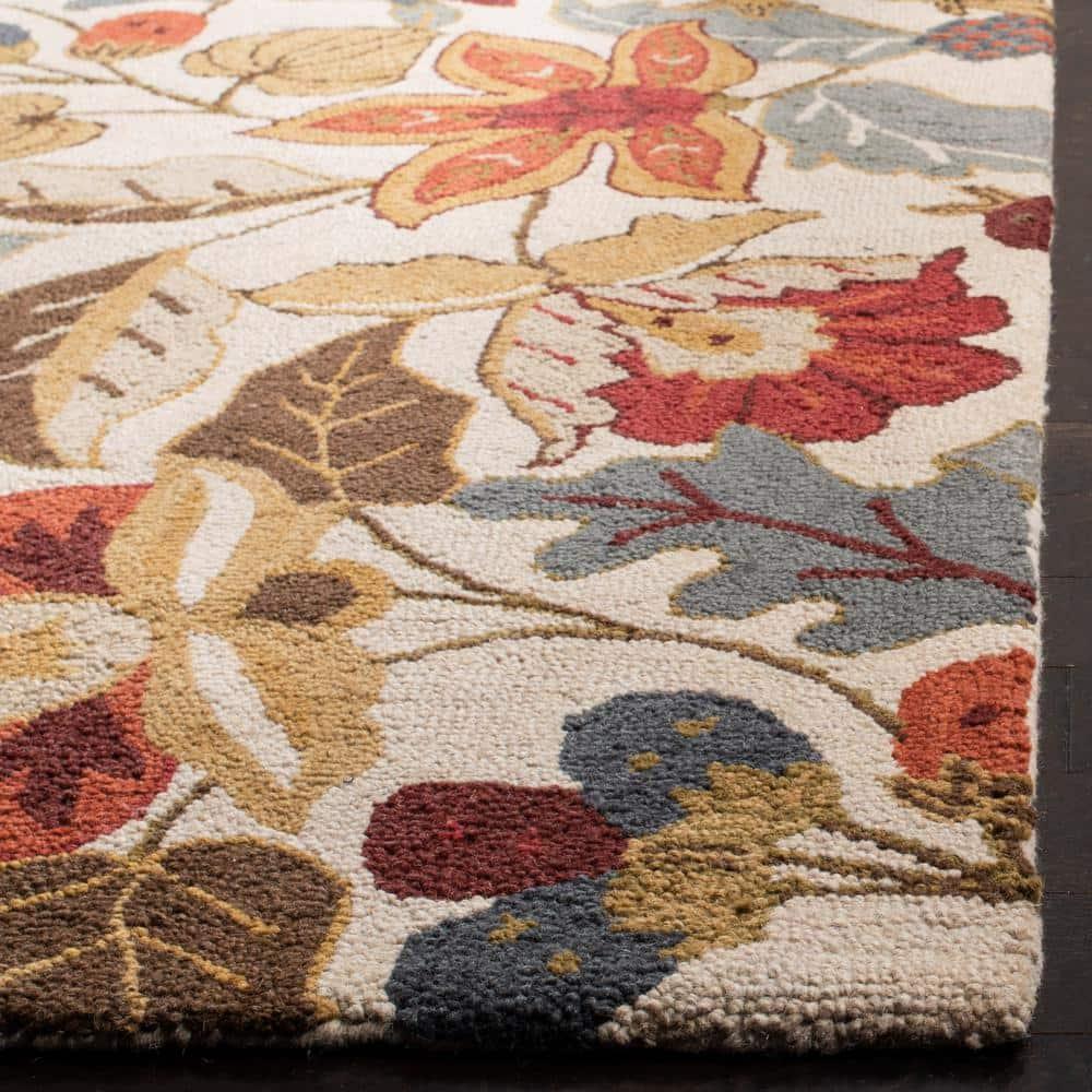 SAFAVIEH Blossom Lena Floral Flowers Wool Area Rug, Ivory/Multi, 6' x 9'