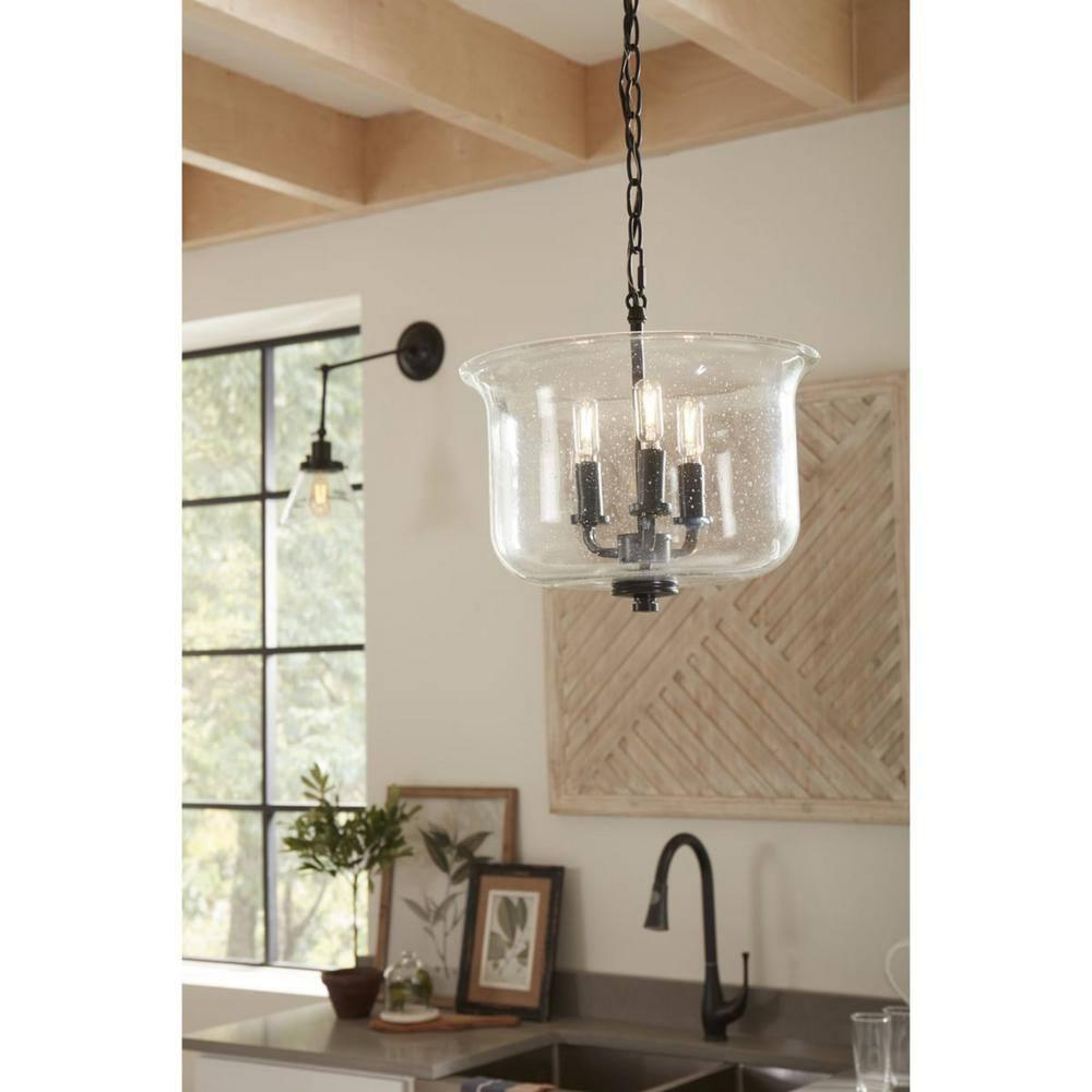 Progress Lighting Winslett 3-Light Semi-Flush Mount, Matte Black, Seeded Glass Shade