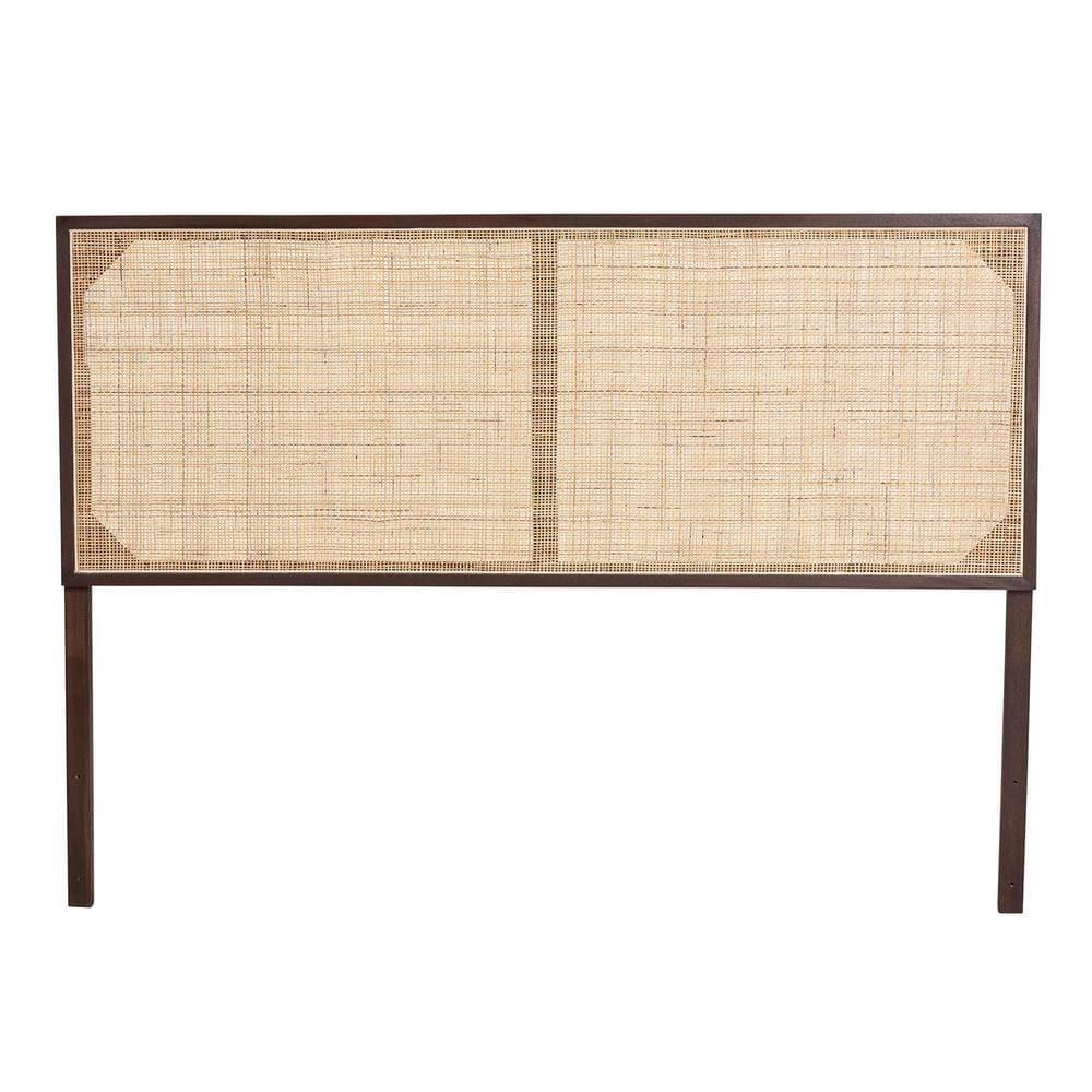 bali & pari Queen Aurelia Bayur Wood & Rattan Headboard Dark Brown/Natural Brown: Bohemian Design, Wall/Bed Frame Mount