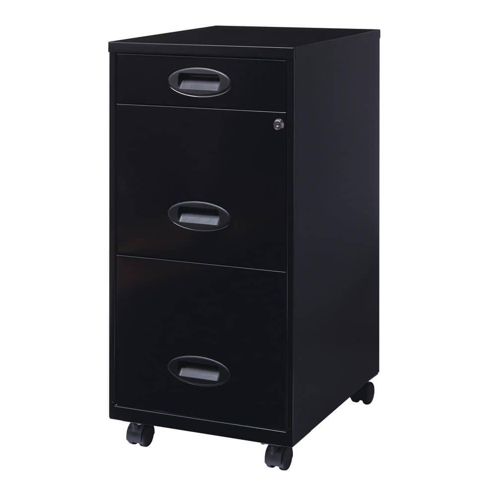 Black 3-Drawer Mobile Steel File Cabinet with Lock