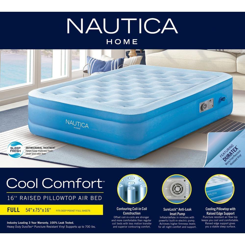 Nautica Nautica SupportAire Inflatable Air Mattress with Anti-Leak Built-in Pump, Puncture Resistant Vinyl