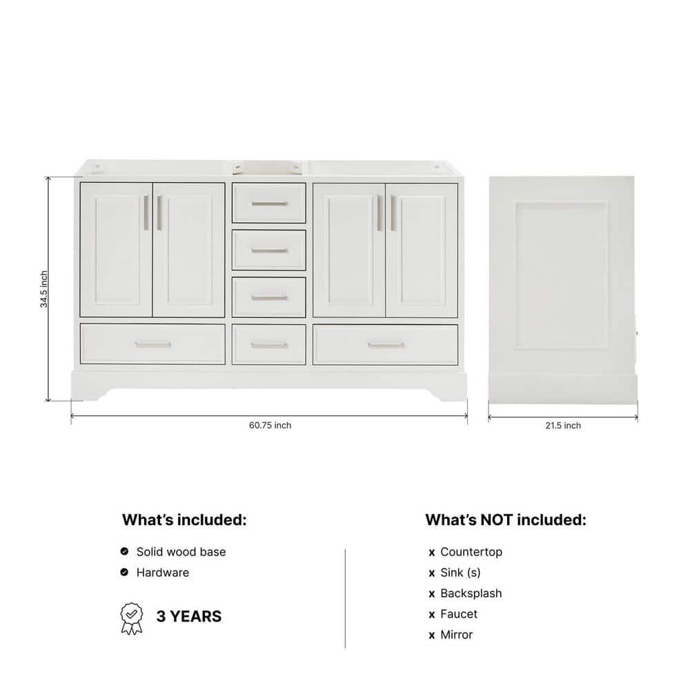 Ariel A061d-Bc Cambridge 60" Double Free Standing Vanity Cabinet Only - White