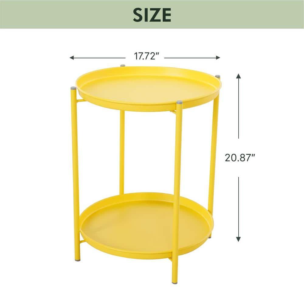Grand Patio Indoor & Outdoor Side Table 2-Tier, Weather-Resistant Steel Round End Table for Porch, Poolside, Bedroom, Living Room, Yellow