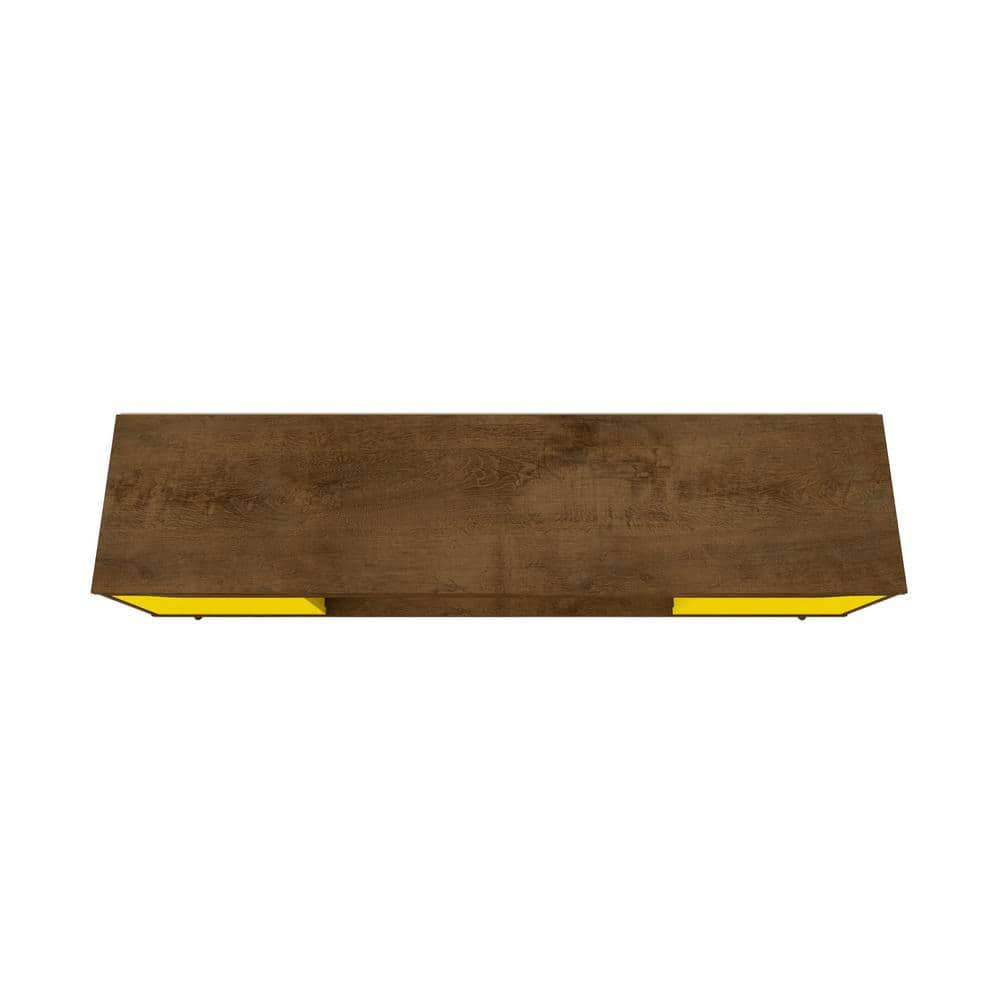 Manhattan Comfort Bradley TV Stand for TVs up to 60" Rustic Brown/Yellow: Mid-Century Modern Media Console with Open Shelves