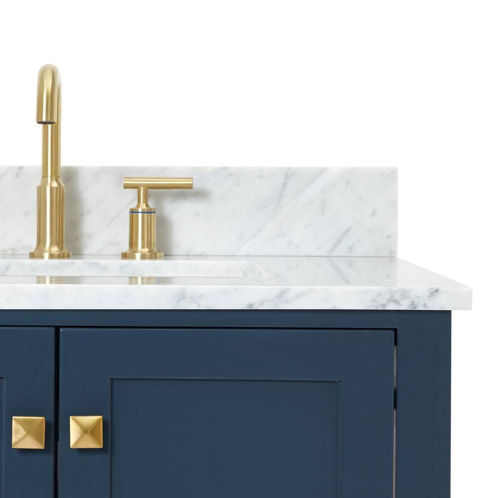 Midnight Blue Freestanding Vanity with Carrara Marble Top