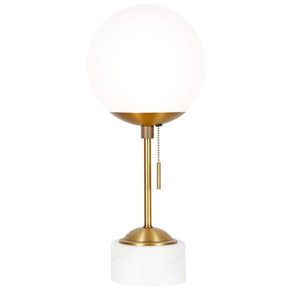 Henn&Hart 8" Brass/White Marble Marble/Metal/Glass Table Lamp