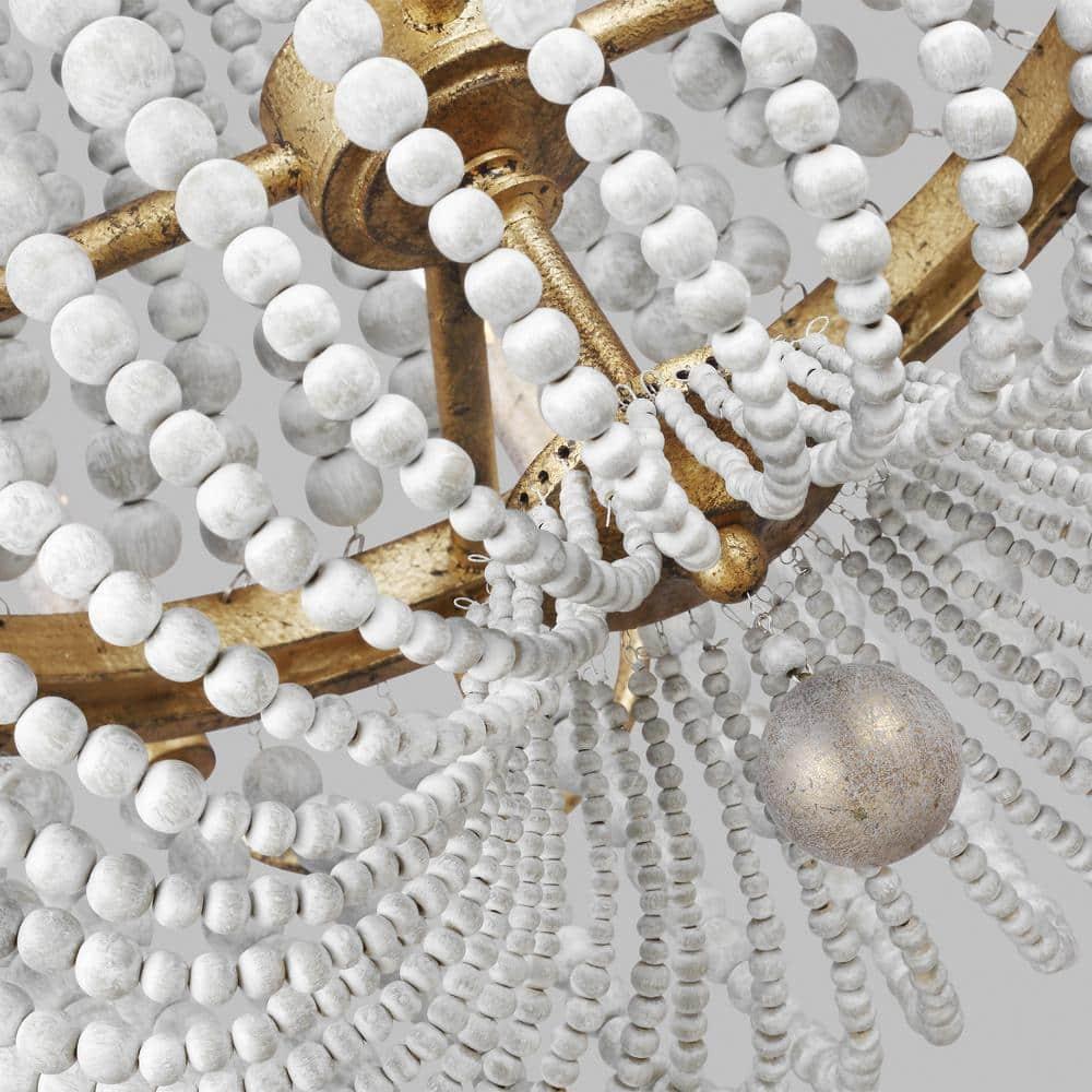Marielle Antique Gild 8-Light Chandelier with Wood Beads