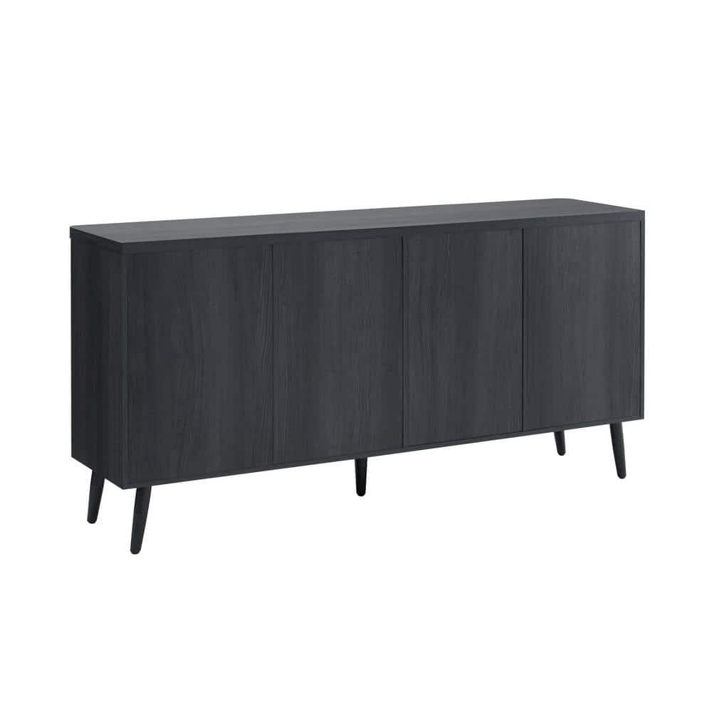 Manhattan Comfort Jodie 65" Mid-Century Modern Sideboard with 8 Adjustable Shelves in Charcoal Gray