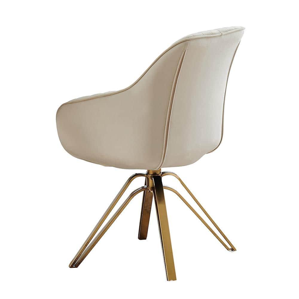 Art Leon Comfortable Velvet Swivel Accent Armchair with Golden Legs, Off White