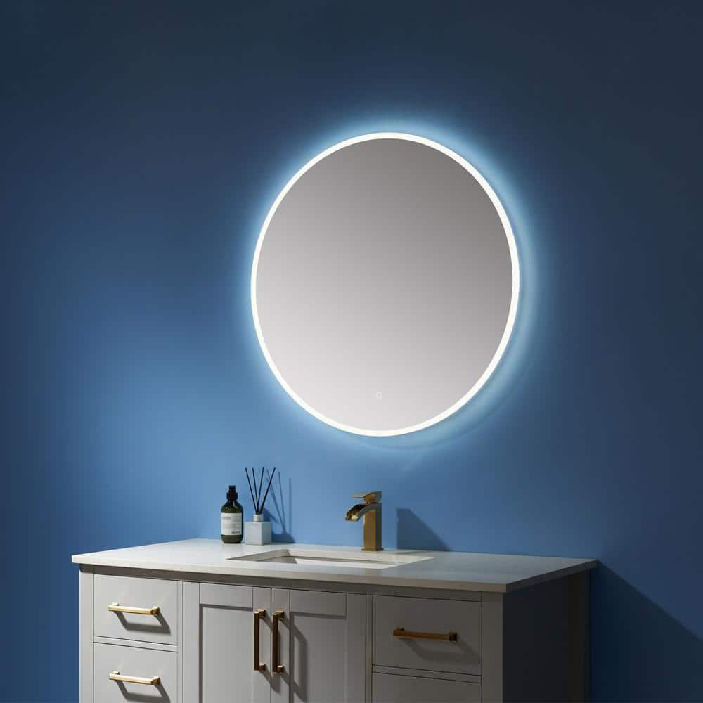 Century 32 in. W x 32 in. H Frameless Round LED Light Bathroom Vanity Mirror in Silver Finish