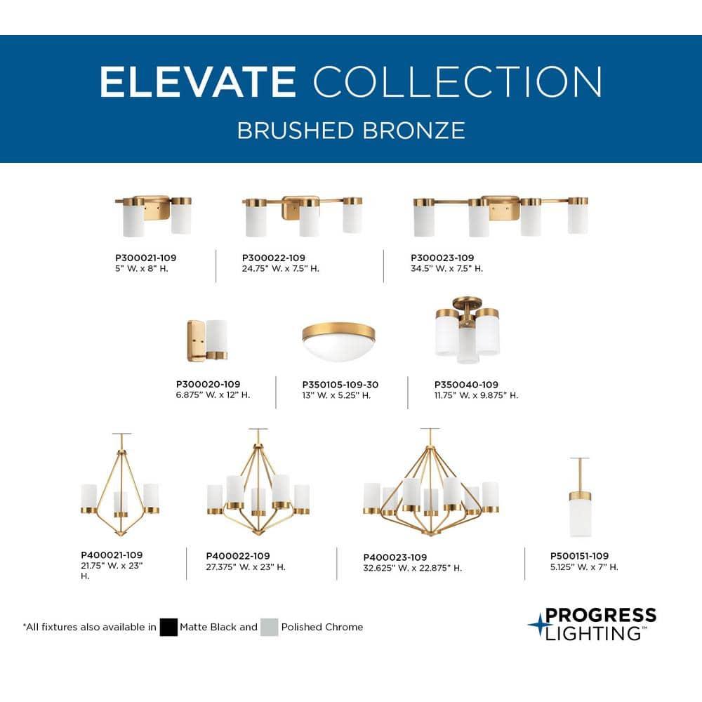 Progress Lighting Elevate 2-Light Bath in Brushed Bronze, Etched White Glass Shade, Steel Collection