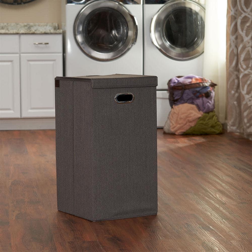 Household Essentials Collapsible Laundry Hamper Gray/Brown: Slim Clothes Hamper with Lid, Removable Liner, Magnetic Closure