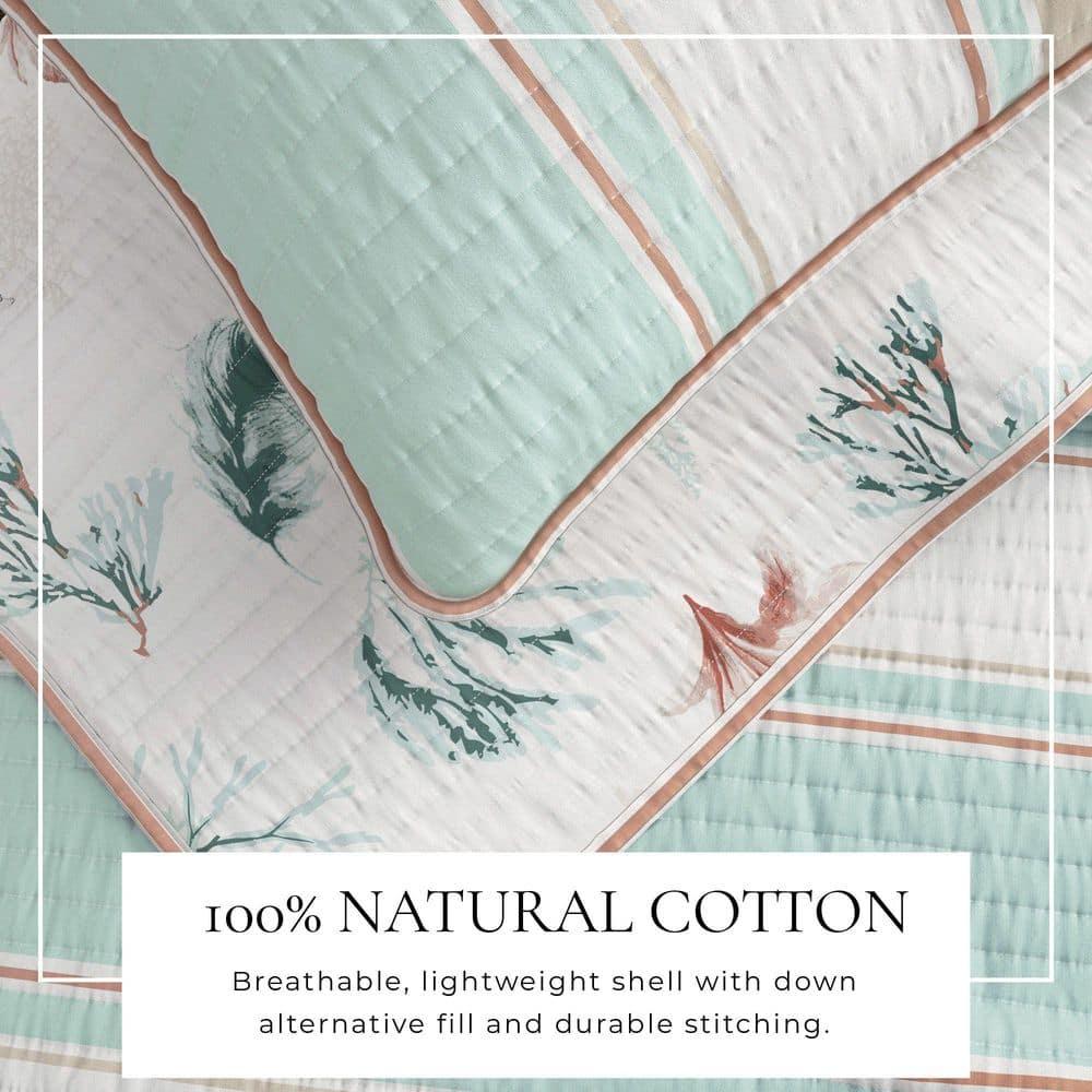 Blue Reversible Coastal Stripe 2-Piece Twin / Twin XL Cotton Quilt Bedding Set