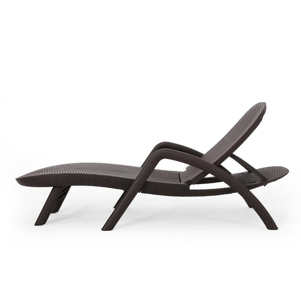 Noble House Waverly Outdoor Faux Wicker Chaise Lounges (Set of 2) Dark Brown