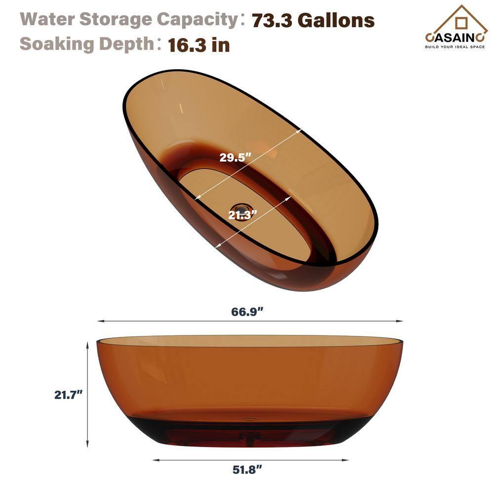 Marfa 67'' x 30'' Runway Semi Transparent Resin Freestanding Soaking Bathtub
