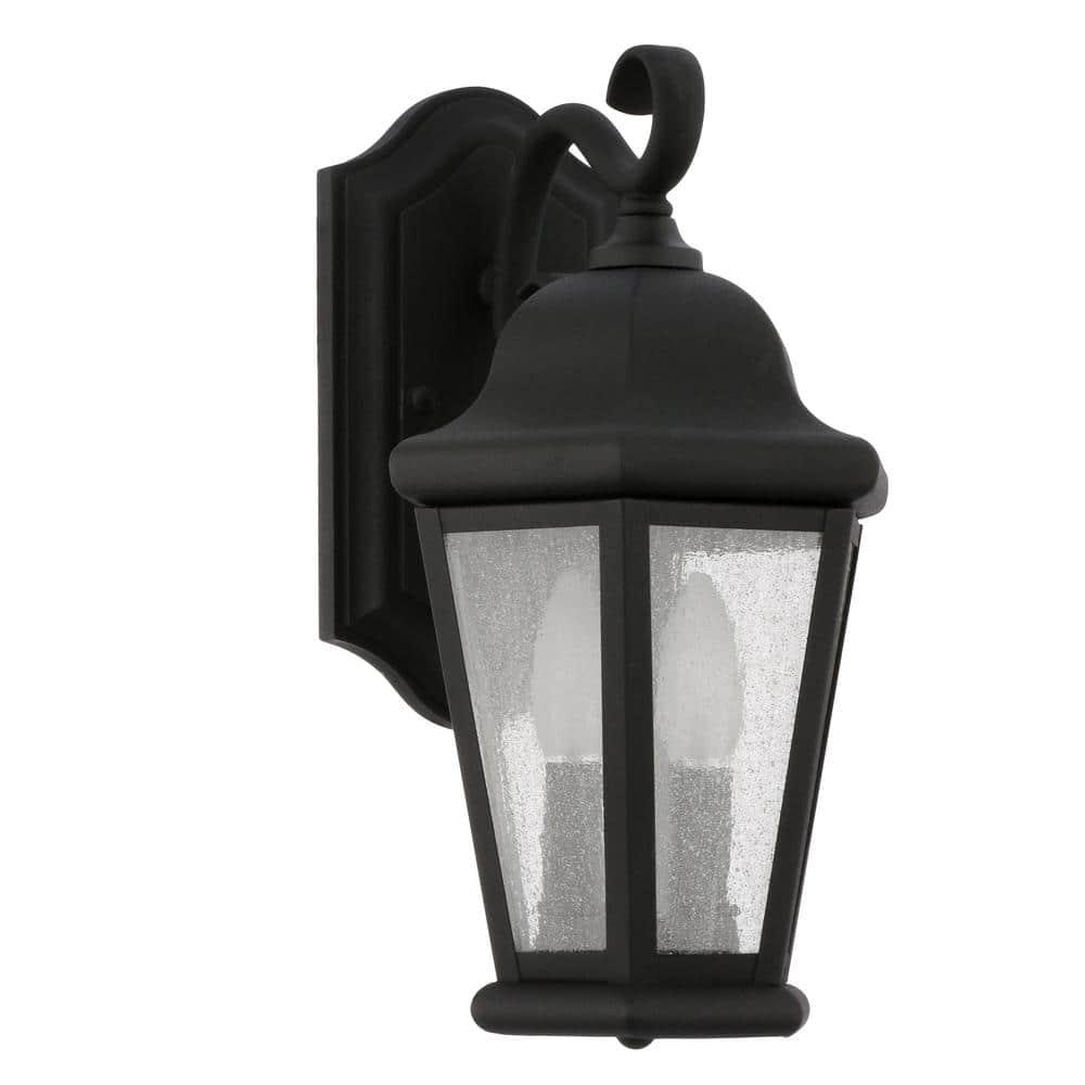 Martinsville Black 14.5" Outdoor Wall Lantern with Seeded Glass