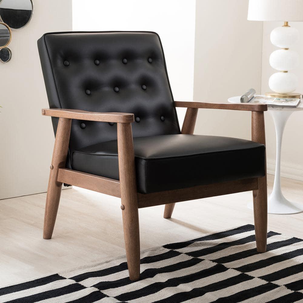 Sorrento Mid - Century Retro Modern Faux Leather Upholstered Wooden Lounge Chair - Black - Baxton Studio: Danish Design, Rubberwood Frame