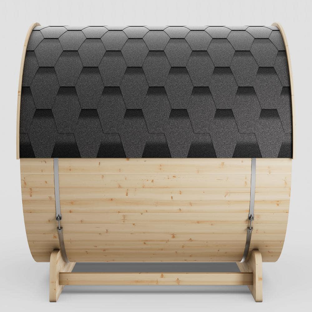 ALEKO Outdoor and Indoor White Pine Barrel Sauna - 3-4 Person - 4.5 kW UL Certified Heater - Bitumen Shingle Roofing