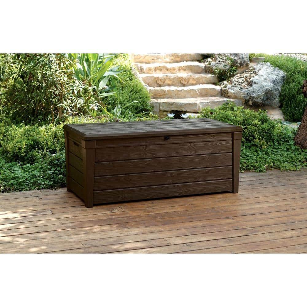 Keter Keter Brightwood 120 Gallon Large Durable Outdoor Storage and Weather Resistant Resin Deck Box