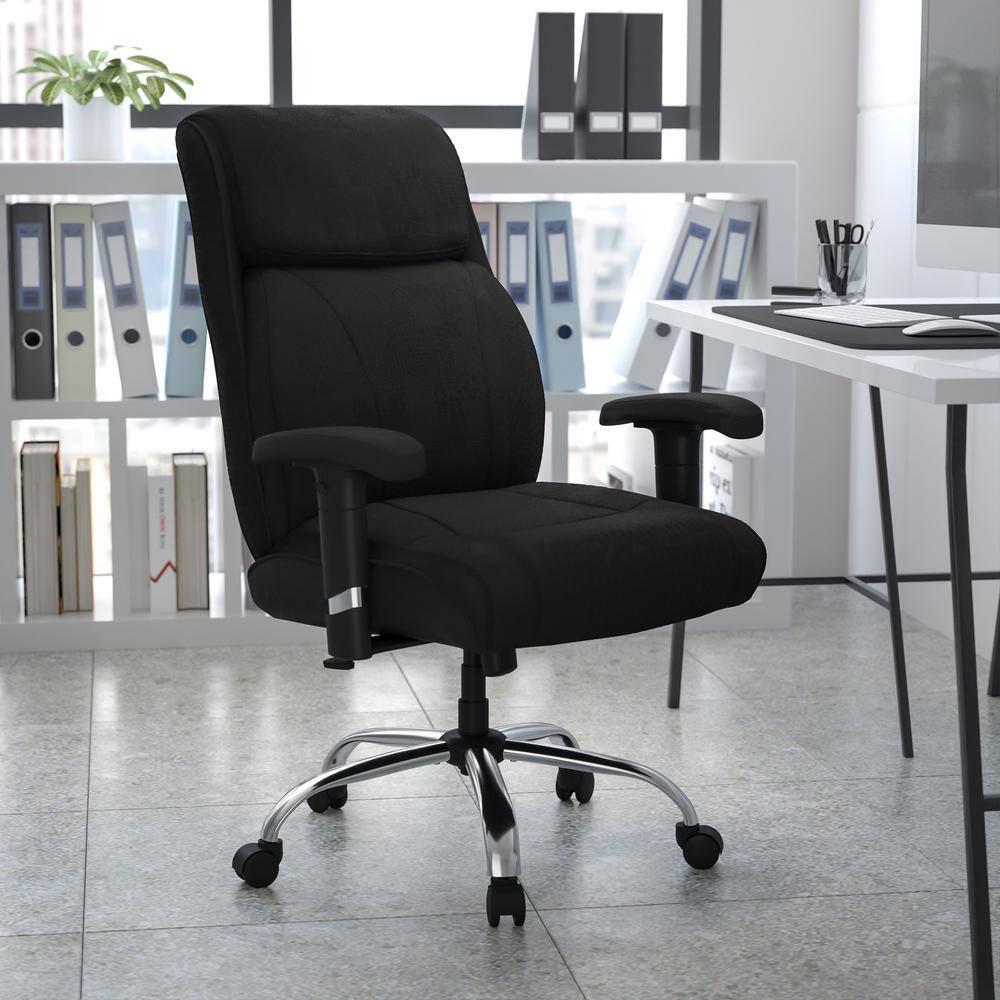 Flash Furniture HERCULES Series Big & Tall 400 lb. Rated Black Fabric Ergonomic Task Office Chair with Line Stitching and Adjustable Arms