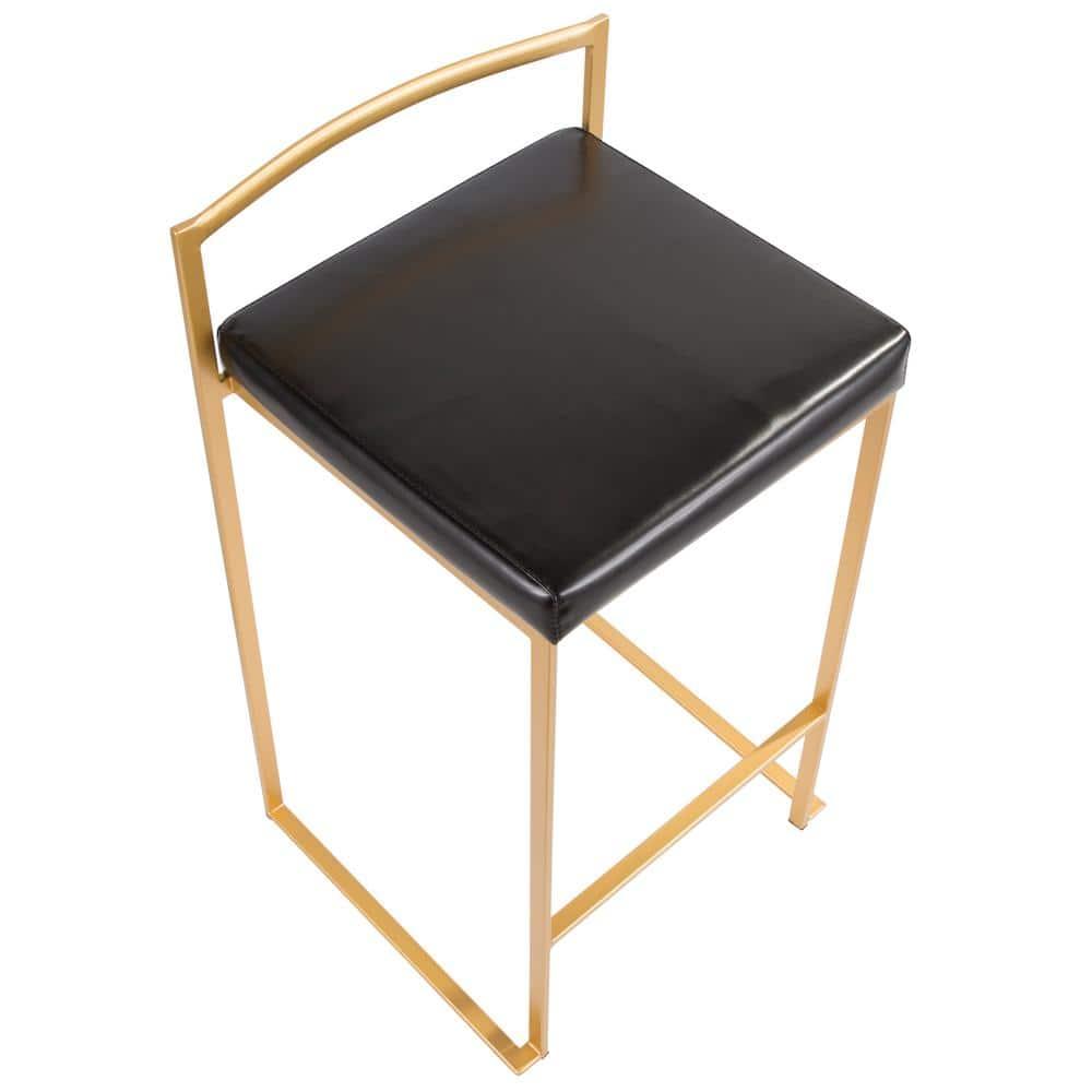Set of 2 27" Fuji Contemporary Counter Height Barstool Black - Lumisource: Padded, Stackable, Metal Frame, Faux Leather