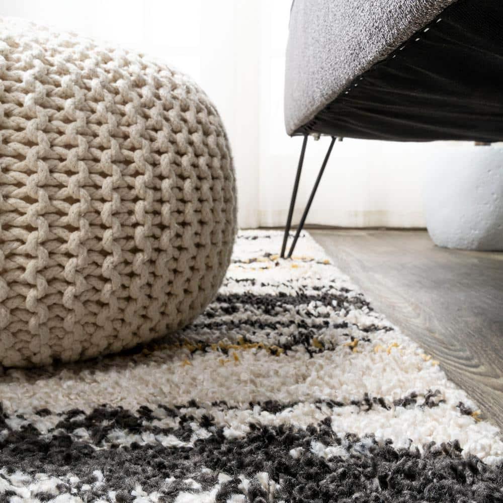 8'x10' Nova Modern Bold Strie' Shag Area Rug, Beige/Black/Yellow - JONATHAN Y