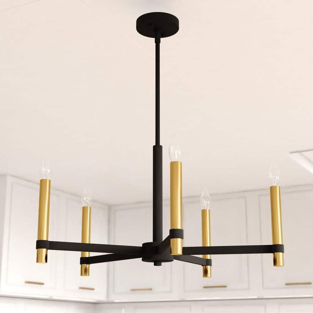 VAXCEL Damen 5 Light Black and Brass Contemporary Candle Chandelier