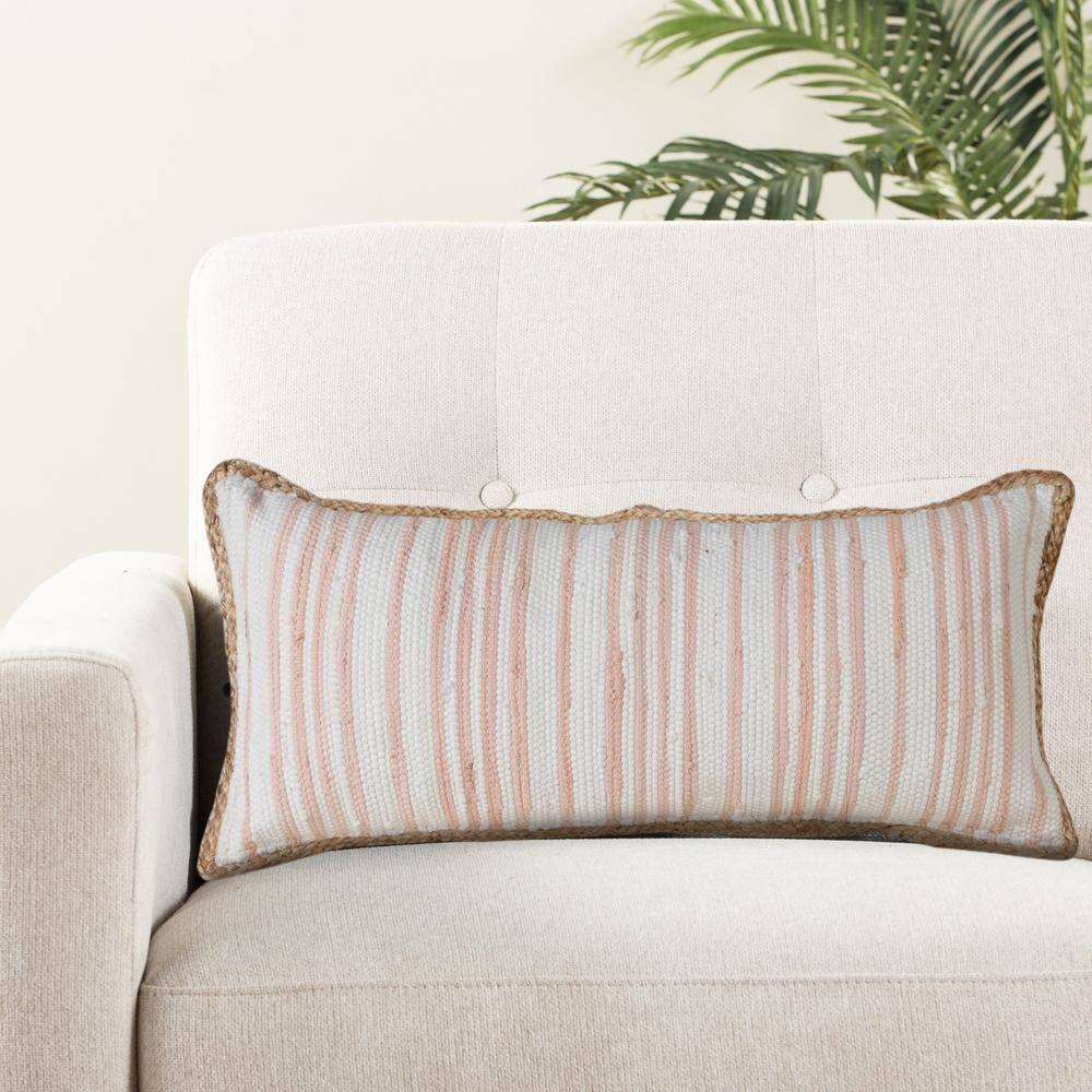 Ox Bay Ringo 20" x 20" Coral Pink Jute Bordered Striped Cotton Adult Decorative Throw Pillow