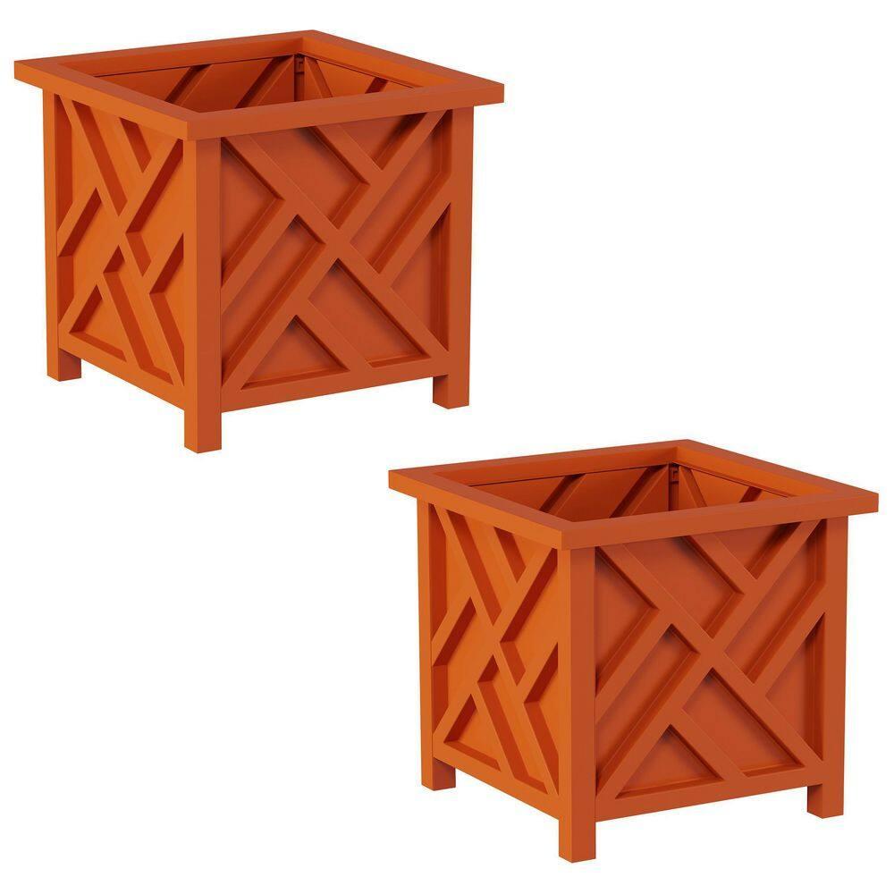Terracotta Square Lattice Outdoor Planter Boxes Set of 2