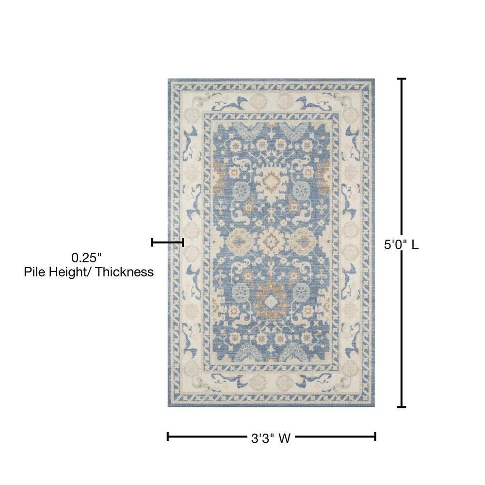 3'3"x5' Floral Loomed Accent Rug Light Blue - Momeni: Traditional Wool & Nylon Botanical Design, Low Pile, Indoor Use