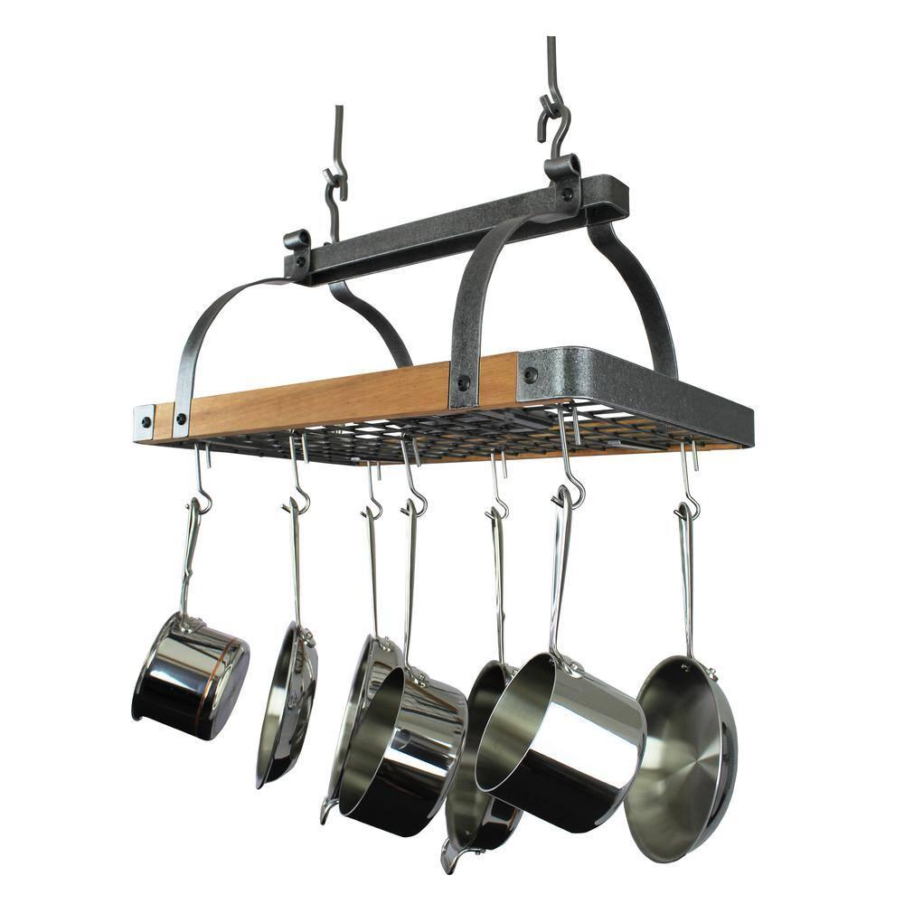 Signature 30" Rectangle Ceiling Pot Rack with Tigerwood & 24 Hooks
