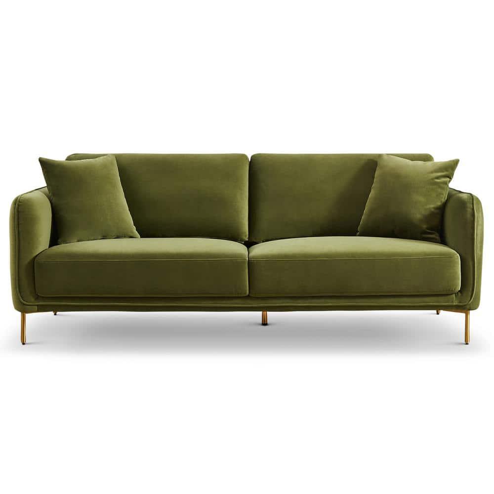 Donaldson Mid Century Modern Living Room Olive Green Velvet Sofa
