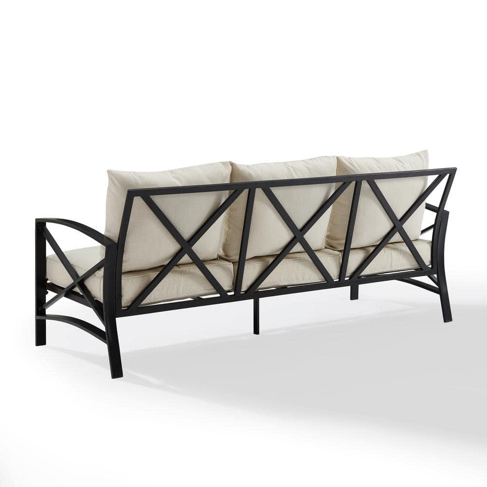 Kaplan Outdoor Metal Sofa Oil Rubbed Bronze with Oatmeal Cushions - Crosley: Steel Frame, UV-Resistant, 3-Seater