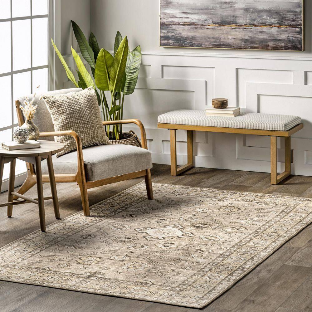 Nuloom Alecia Persian Machine Washable Indoor Area Rug, 5' x 8', Beige
