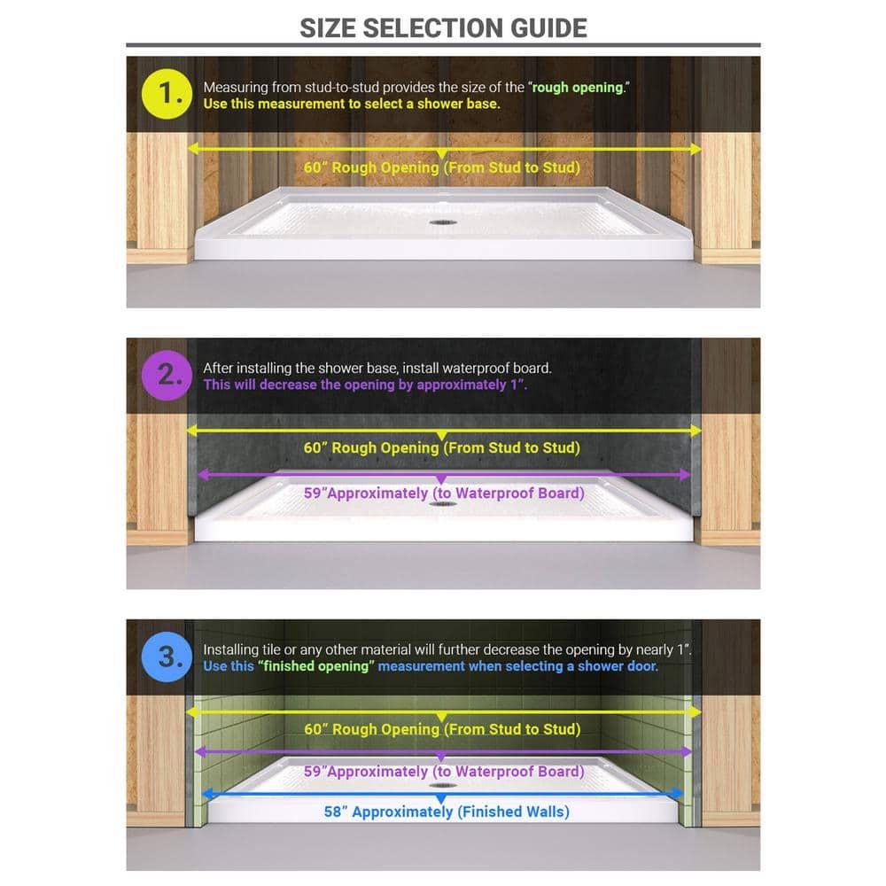 60" W x 30" D x 78" H Semi-Frameless Rectangle Shower Kit