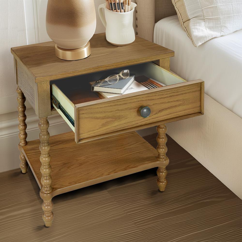 Beckett Turned Wood Spindle Nightstand with Drawer & Shelf