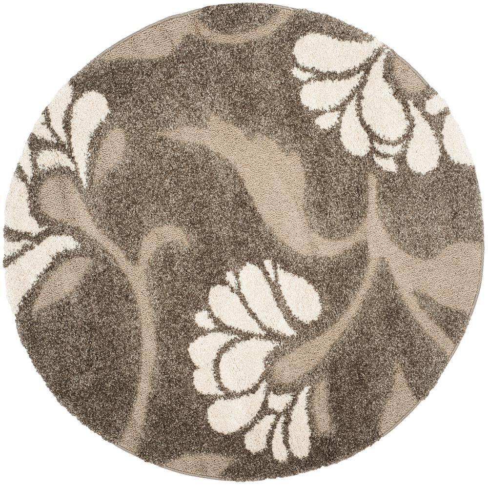 Florida Shag SG459 Power Loomed Indoor Area Rug - Smoke/Beige - 6'7" Round - Safavieh