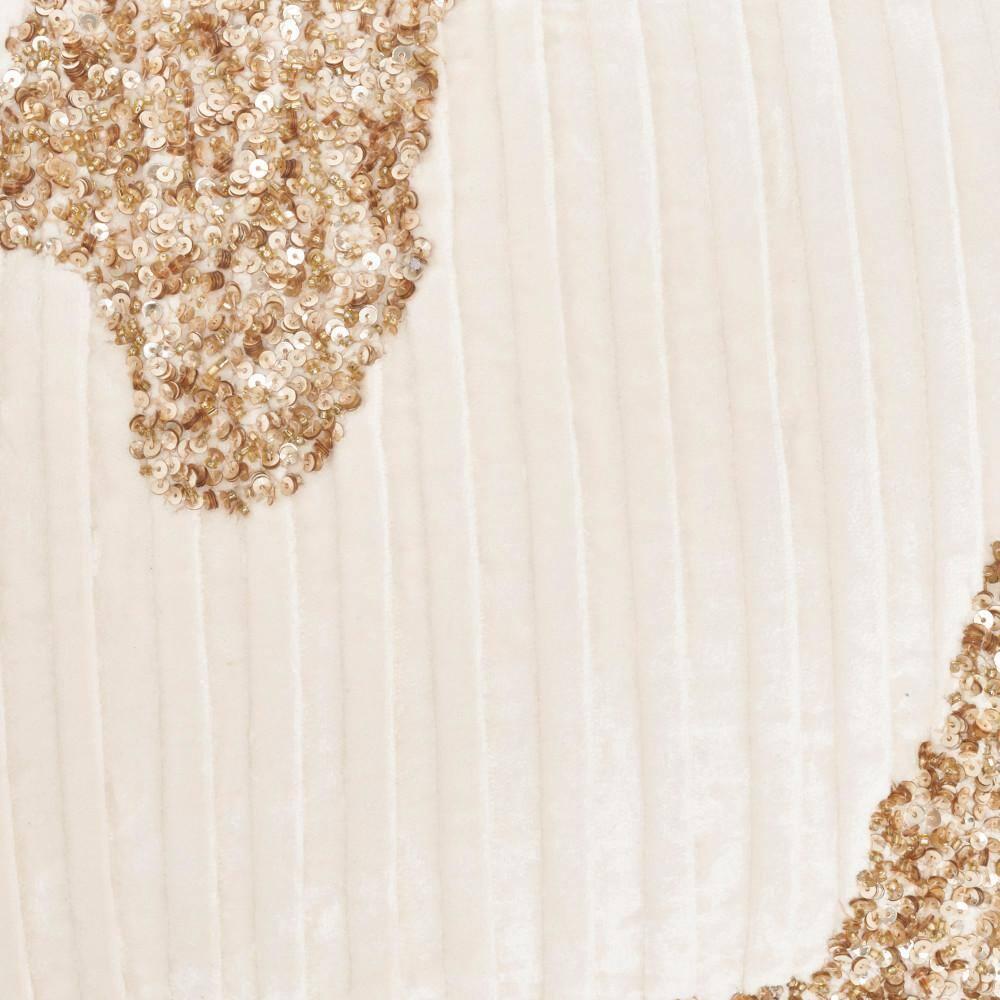 Mina Victory 18"x18" Sofia Beaded Pleated Velvet Square Throw Pillow Ivory/Gold: Bohemian Stripe, Removable Cover, Indoor Use