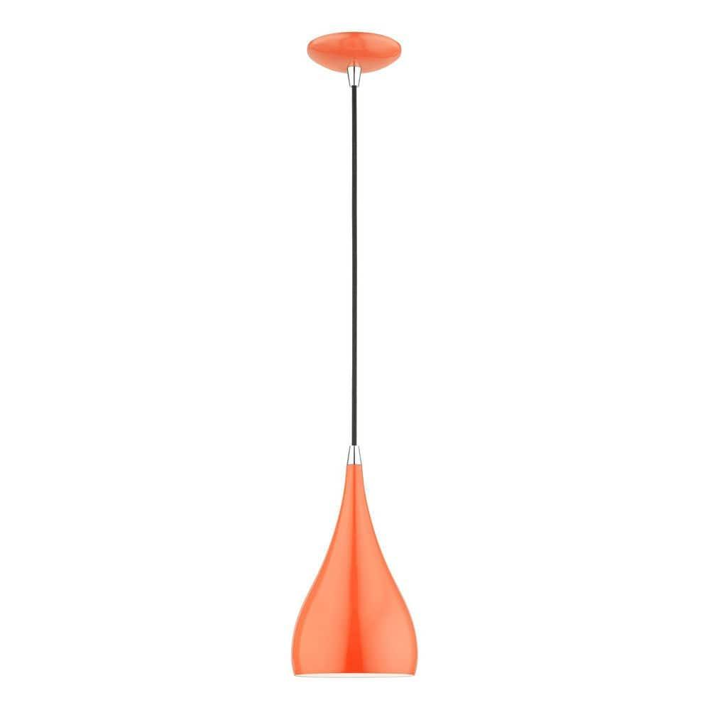 Livex Lighting Amador 1 - Light Pendant in  Shiny Orange/Polished Chrome
