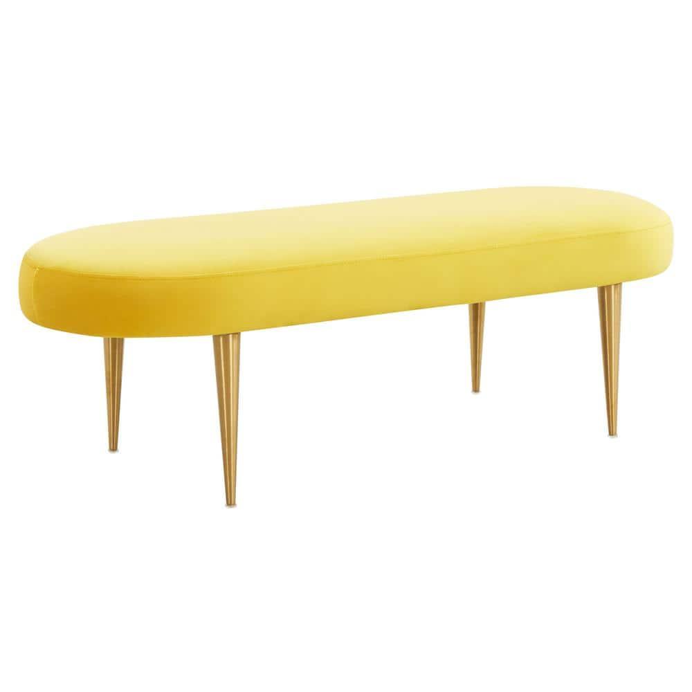 SAFAVIEH Couture Corinne Oval Solid Velvet Contemporary Bench, Marigold