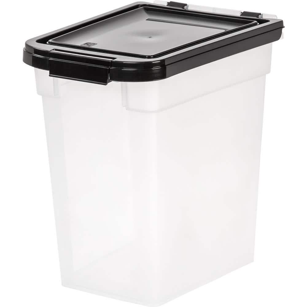 IRIS USA 10 Lbs / 12.75 Qt WeatherPro Airtight Pet Food Storage Container, Clear/Black