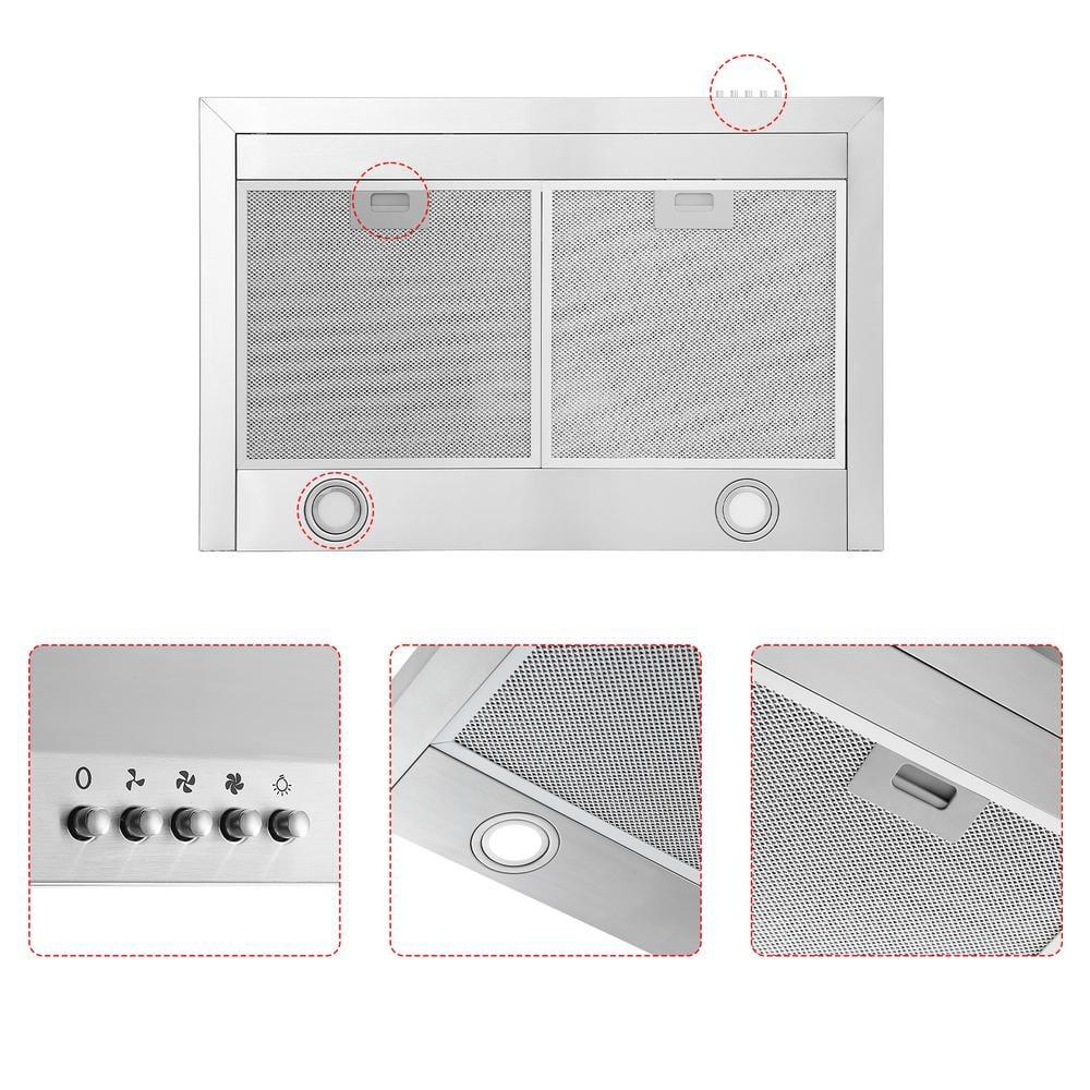 FIREGAS Range Hood 30 inch Wall Mount Type with Ducted/Ductless Convertible, 450 CFM Stainless Steel Chimney-Style Kitchen Hood, Over Stove Vent Hood with 3 Speed Fan, LED Light, Charcoal Filters