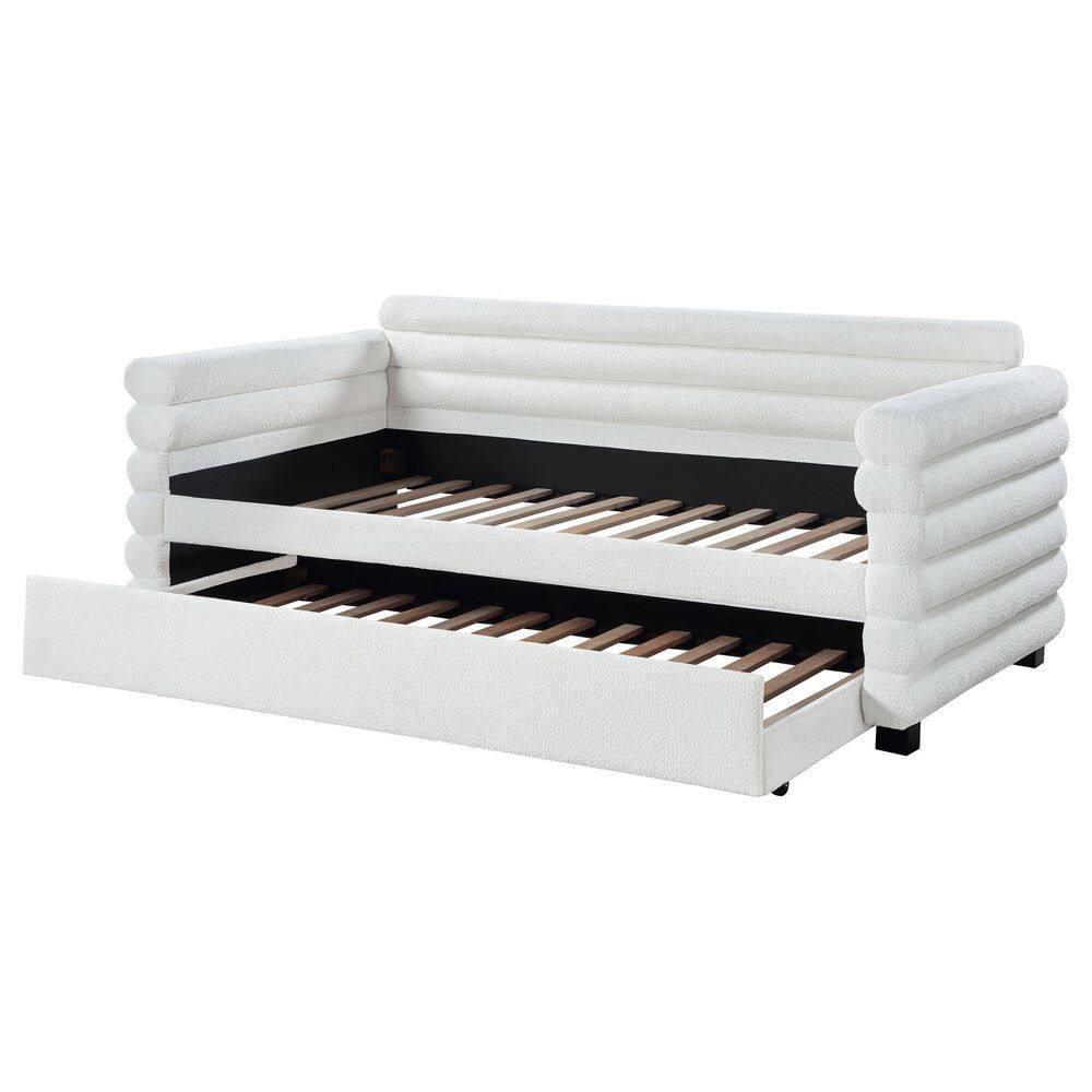 Coaster Patricia Boucle Fabric Upholstered Twin Day Bed with Trundle White